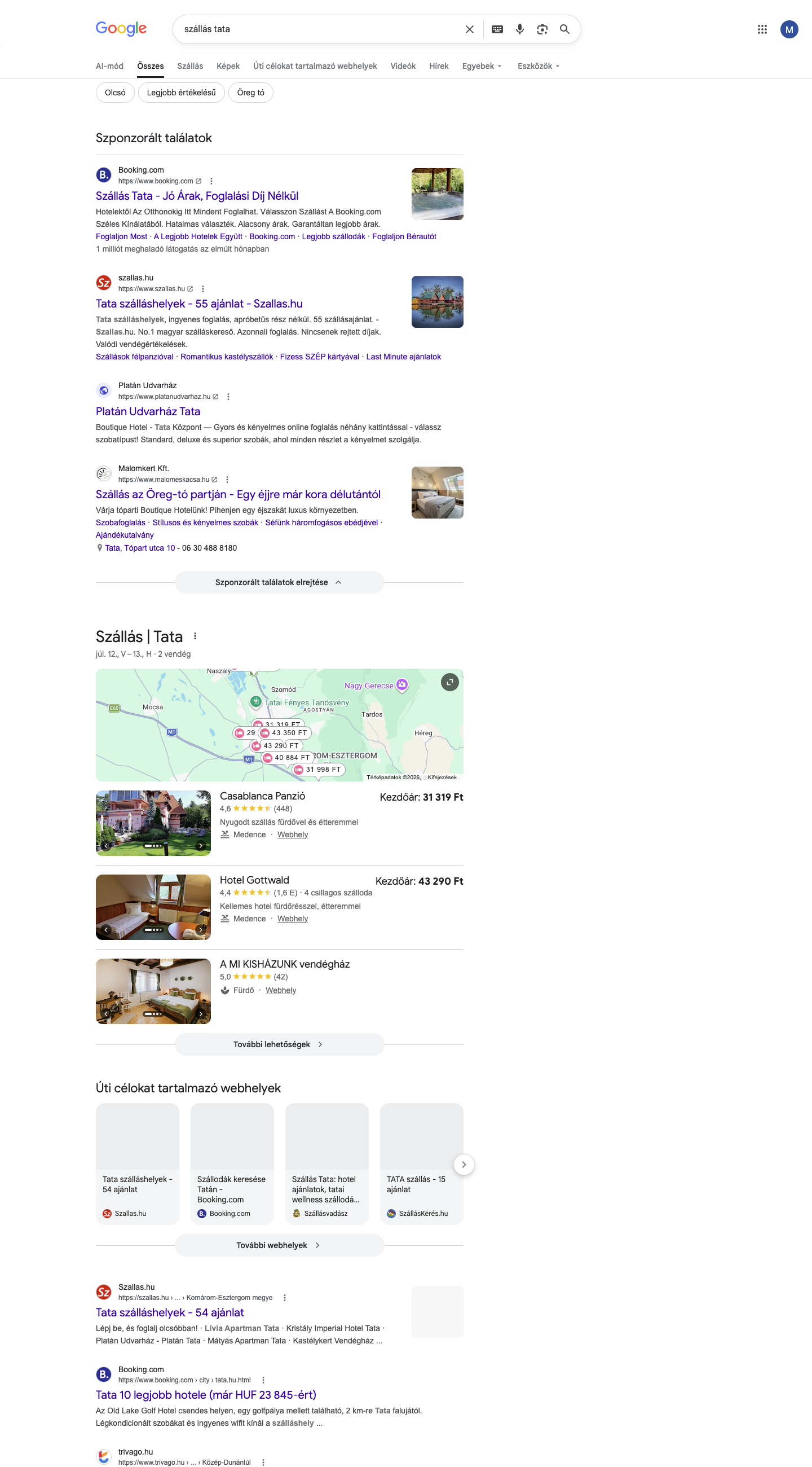 szállás tata Google találati oldal